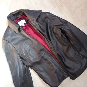 Women's Black 100% Leather Jacket 100% Lamb Skin L Worthington Dress